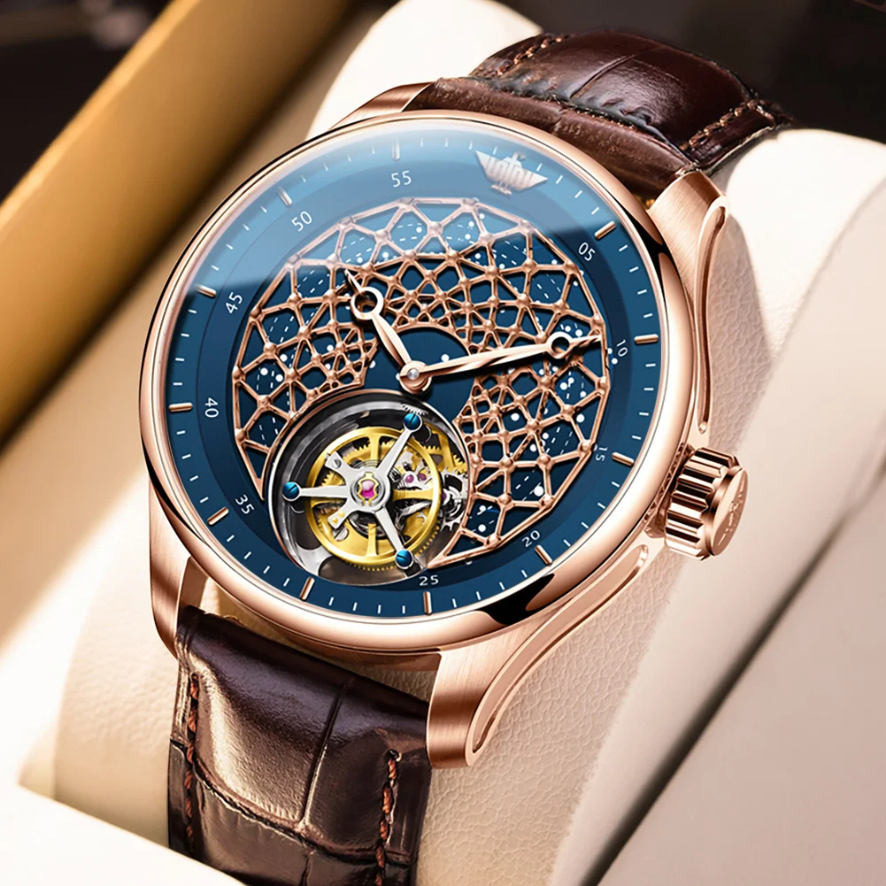 Original Top Brand Luxury Watch for Men Mechanical Real Tourbillon High Quality Waterproof Leather Strap Skeleton Wristwatch