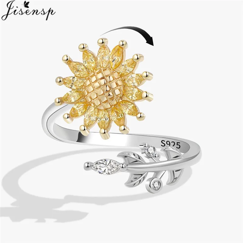 Exquisite Daisy Flower Spinner Ring Anti Anxiety Fidget Leaf Open Jewelry Ladies Banquet Sunflower Rings Gift Rotate Accessories