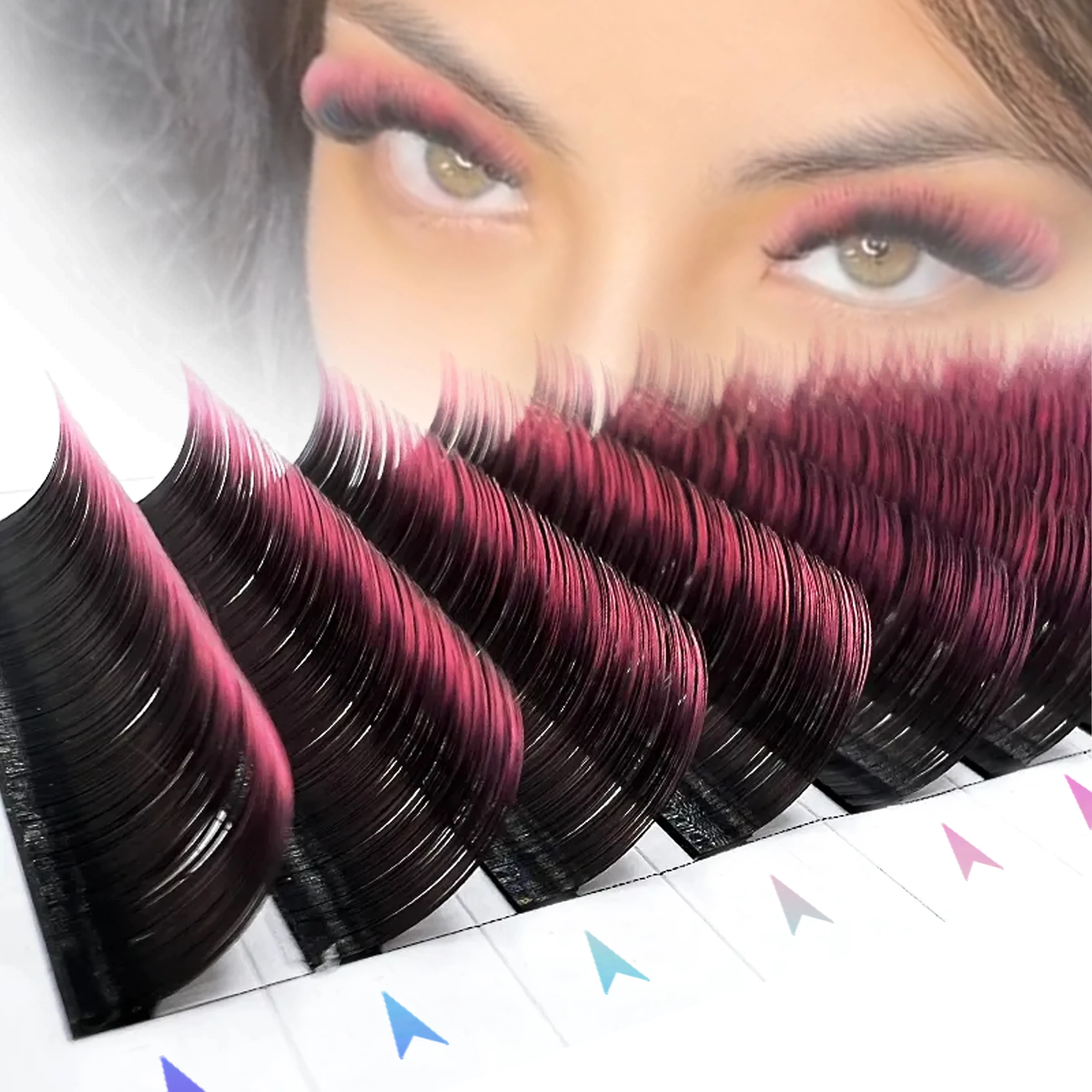 Comango New Gradient Pink Red Green Blue Purple Color Eyelash Extension Individual Faux Mink Ombre False Eye Colored Lashes