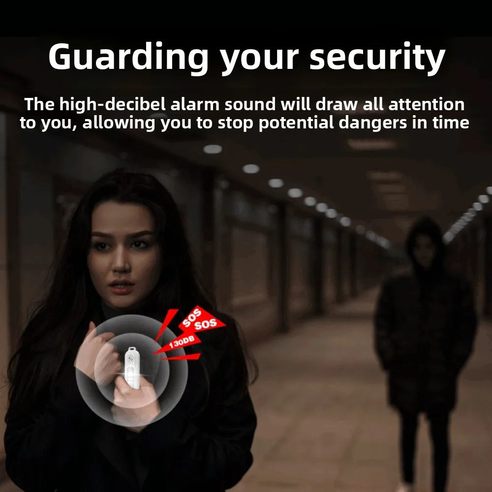 130dB Night Running Safety Warning Light with Back Clip with Keychain Safe Sound Personal Alarm Drop-proof LED Light