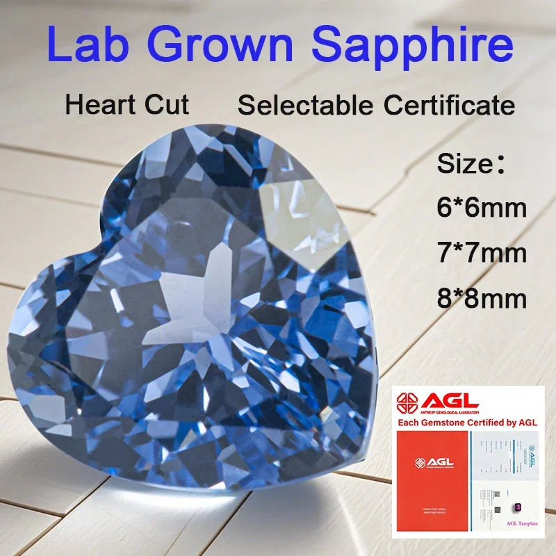 

Lab Grown Sapphire Loose Stone Heart Shape Cornflower Color VVS1 Charms Beads for DIY Jewelry Making Selectable AGL Certificate