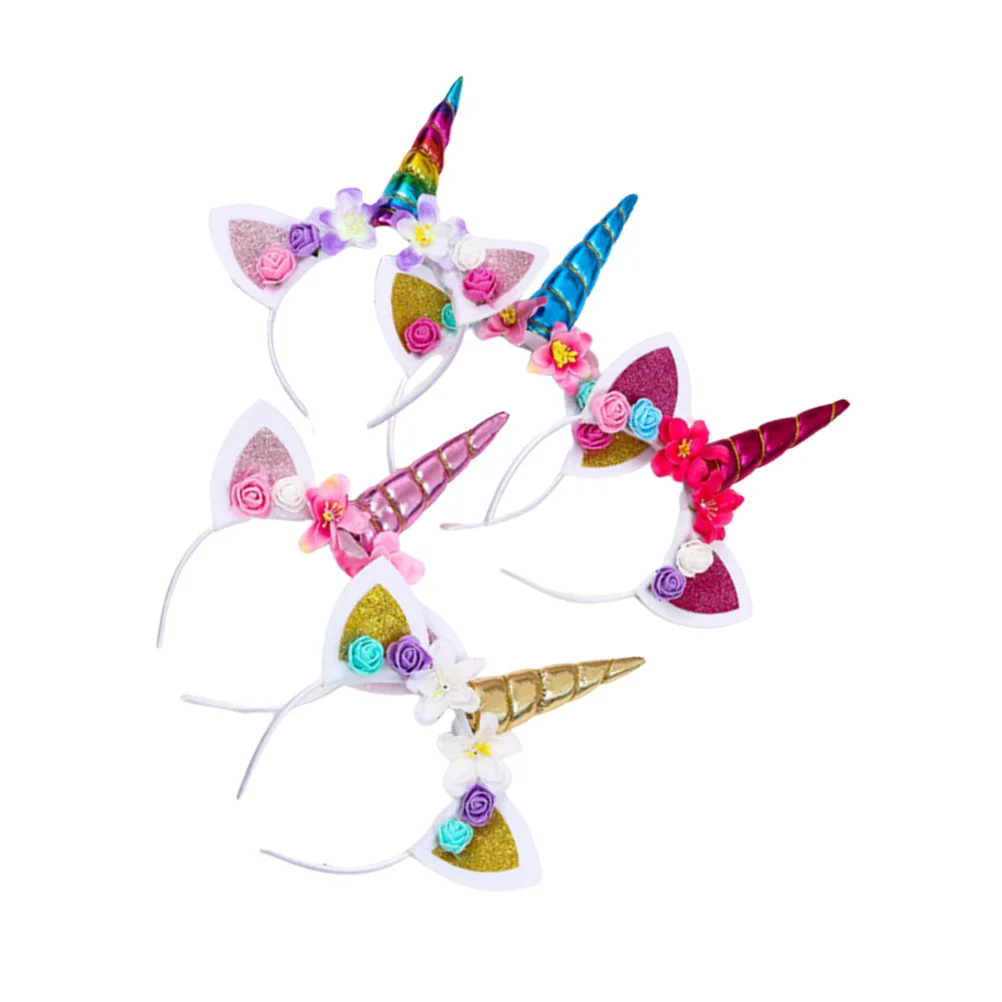 5 Pcs Unicorn Hair Hoops Kids Hair Band Headwrap Bow Headdress Hair Accessories For Kids Braiders Hair Care Styling