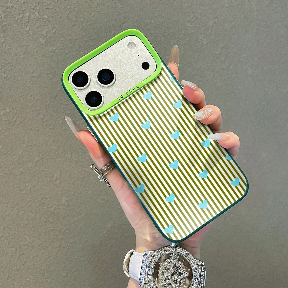 

Striped Hearts Luxury Cover For iPhone 17 15 16 14 Pro Max Case Plus For iPhone 13 11 12 ProMax XS XR XS 7 8 Plus 16E INS Cases
