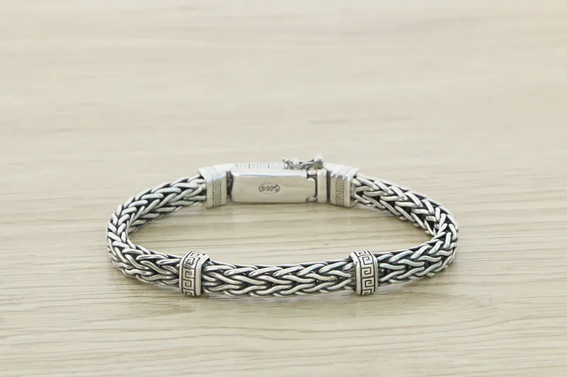 Sen style handsome S925 sterling silver bracelet, men's Thai handmade woven bracelet, personalized trendy men's retro thick brac