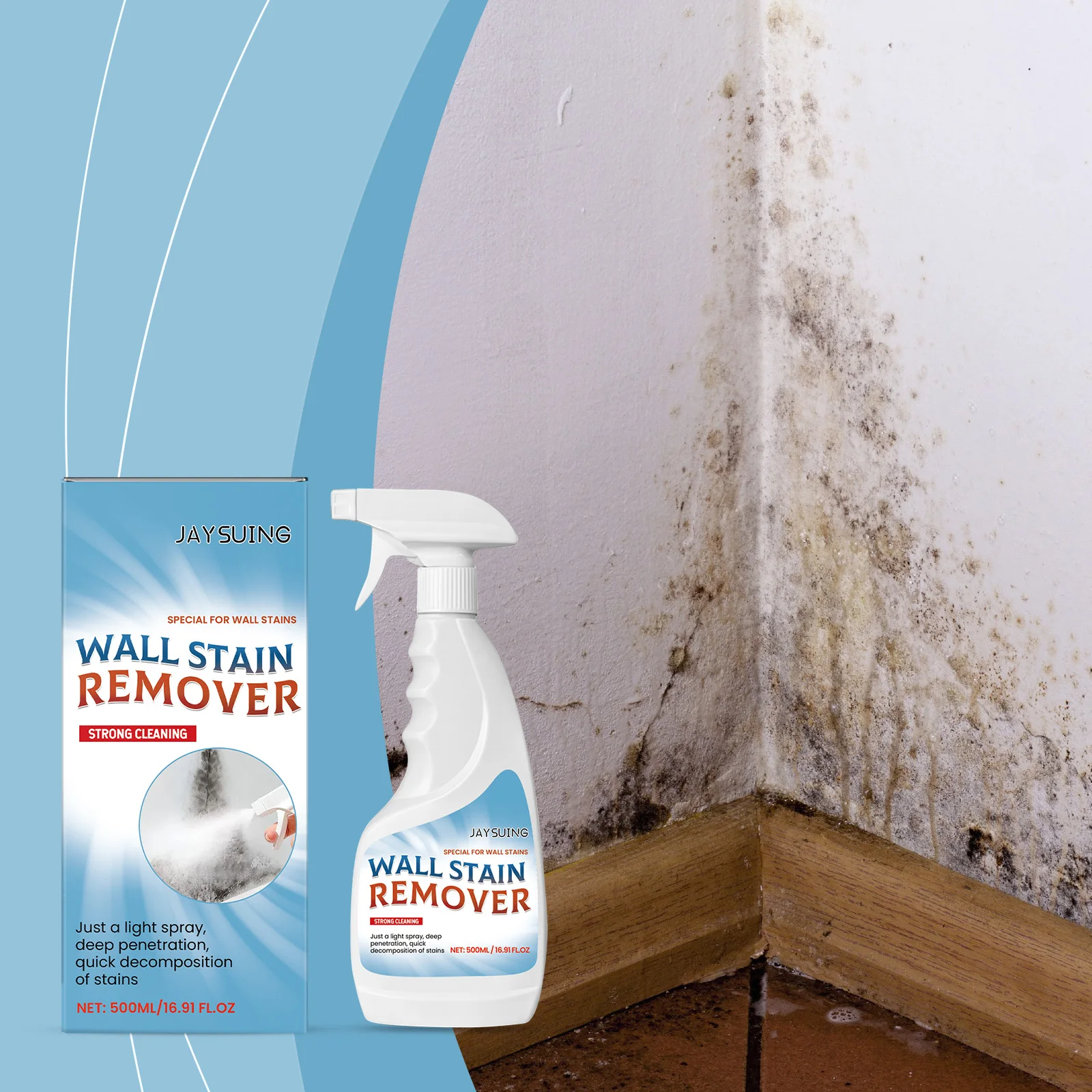 Wall Stain Remover, Household Cleaning Solution For Removing Dirt And Grime From Walls, Suitable For Use In Bathrooms And Other Areas