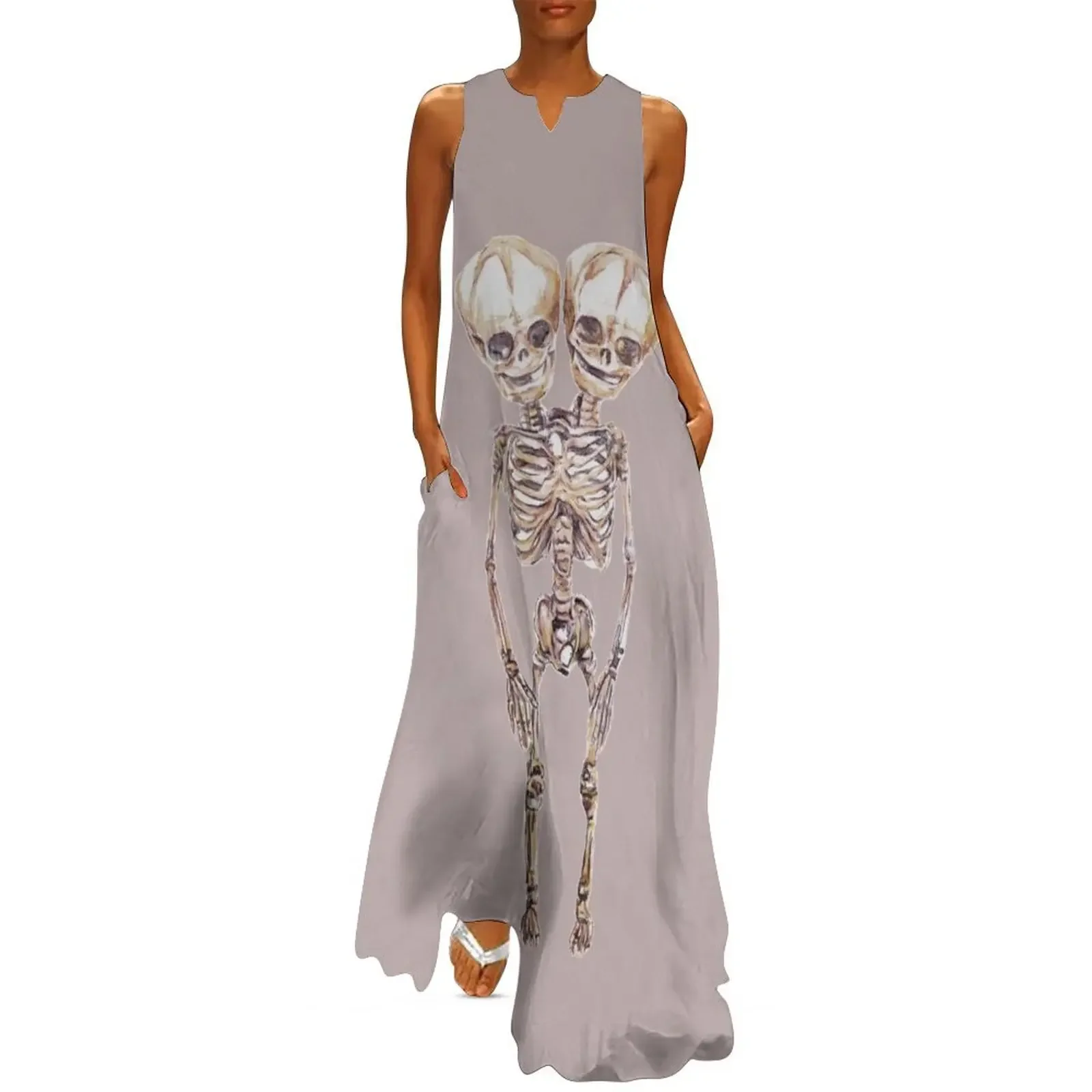 

conjoined twins, dark art, conjoined skeleton, Oddity, skulls Long Dress summer dresses women 2025 dresses for woman 2025 Dress