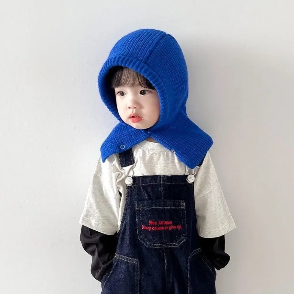 

All-match Korean Style Kids Scarf Hat Set Solid Color Thickened Children Plush Beanie Soft Neck Warmer Knitted Woolen Hat Boy