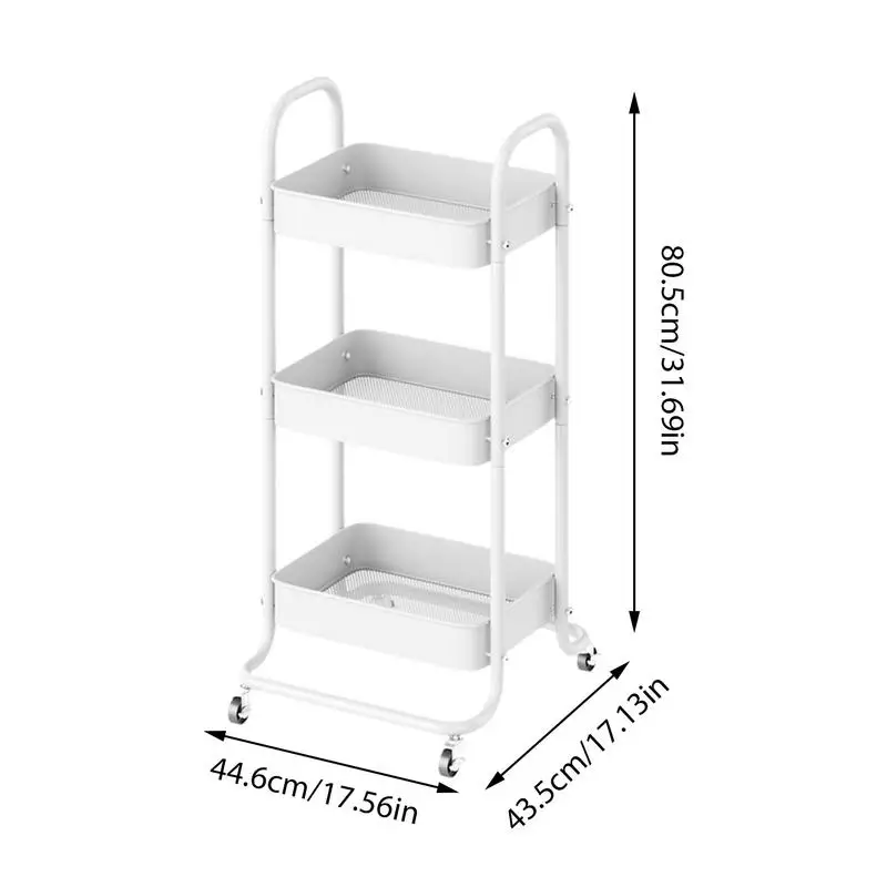 Metal Rolling Cart Organizer 3 Tier Cart With Wheels With 4 Wheels Small Utility Cart Bathroom Rotating Rack For Students