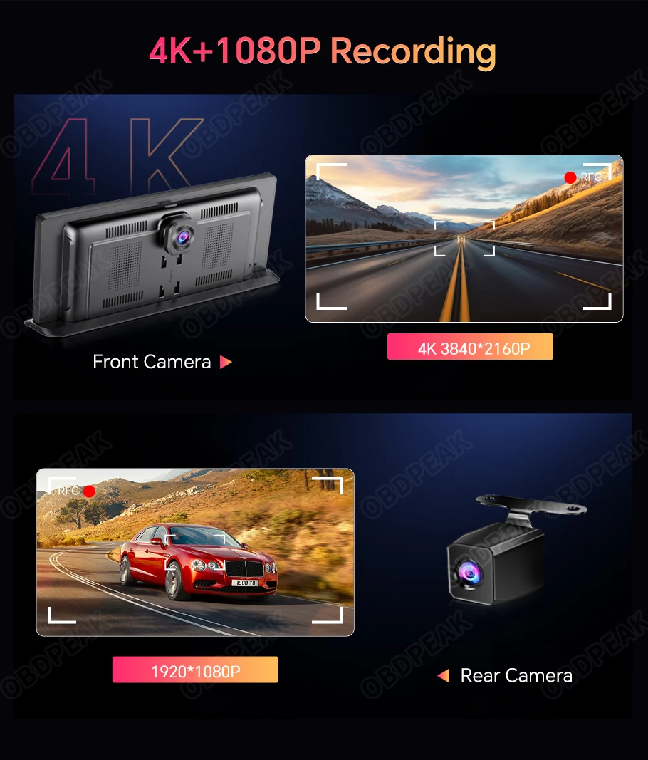 K2 Pro 11.3" Dash Cam 4K 2160P Car DVR Recording Carplay & Android Auto Wireless Connection 5G WiFi GPS Navigation Dashboard