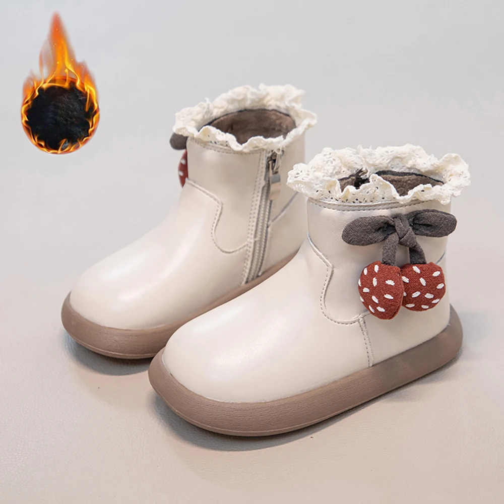 

Faux Fur Winter Boots Girls PU Leather Waterproof Children's Snow Boots Early Winter Plush Boots Kids Winter Cotton Shoes