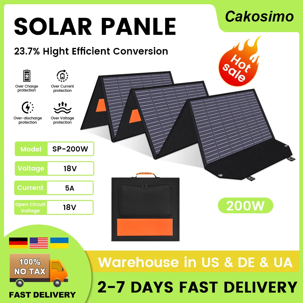 

200W Portable Solar Panel Power Folding Monocrystalline 38V Output Solar Charger for Outdoor RV Camper Waterproof Power Station