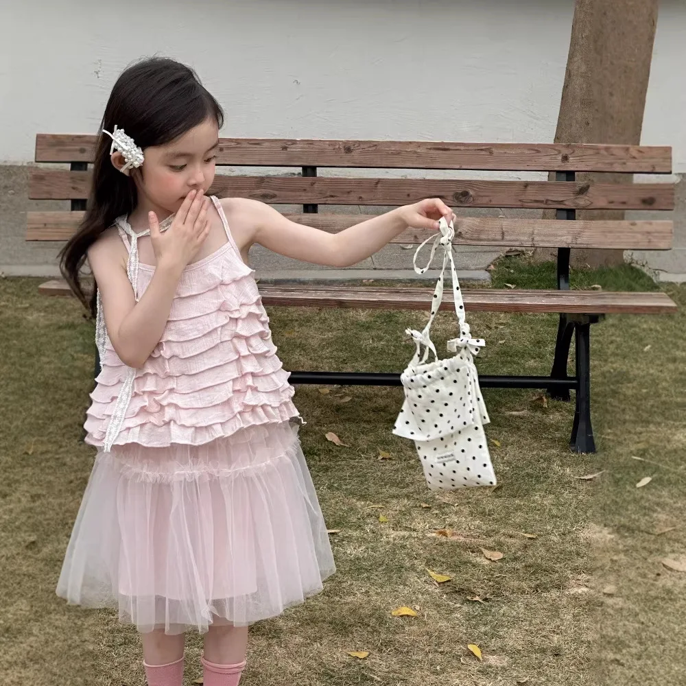 Girls Set 2026 Spring and Summer New Childrens Clothing Girl Baby Design Sense Layers of Tight Edge Top Gauze Skirt Two Sets