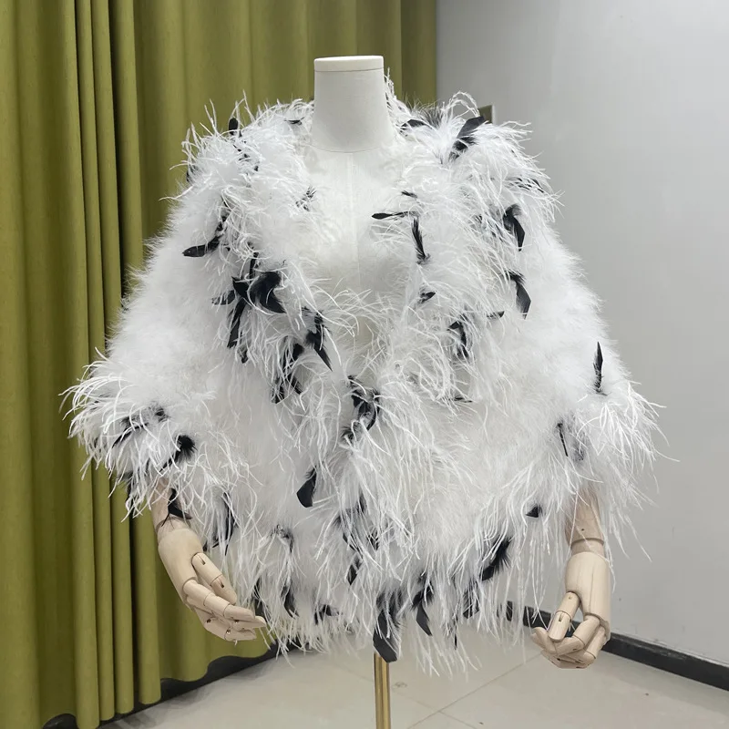 

Women 100% ostrich feather + Turkey feathers shawl blouse ostrich feather scarf 160*45cm Suitable for banquets parties weddings
