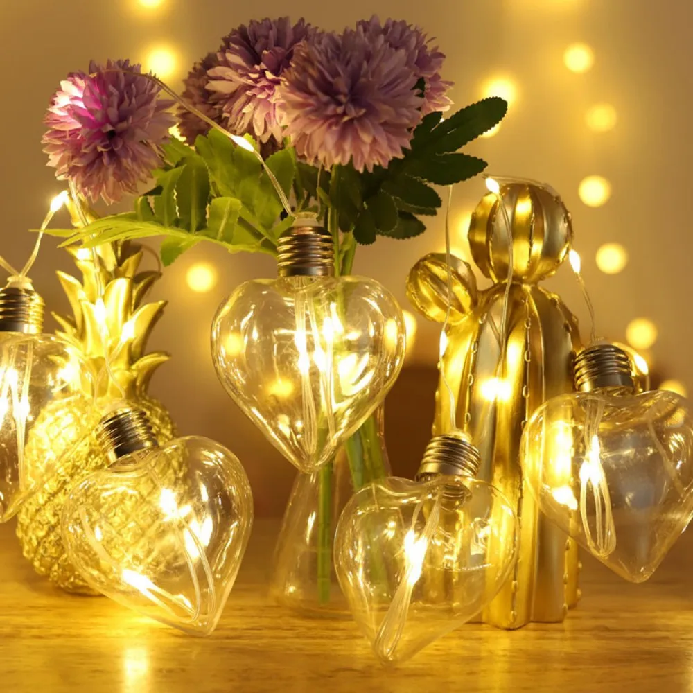 

1PC 5M134LED Solar Heart Shaped Glass Bulb Outdoor String Lights, LED Fairy Lights for Garden Valentines Wedding Party Decor