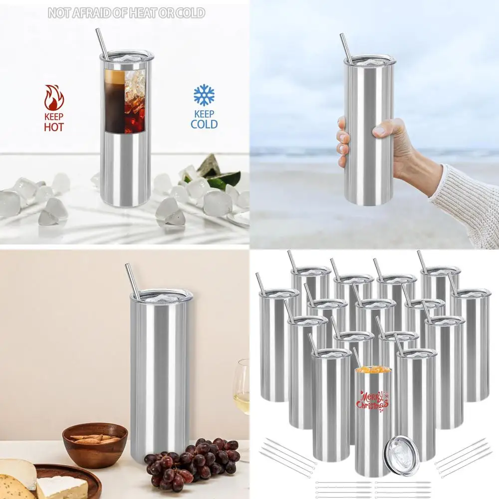 

Набор из 16 серебристых термостаканов-тумблеров объемом 20 унций с двойными стенками, оптовая упаковка с крышками и трубочками для подарков своими руками