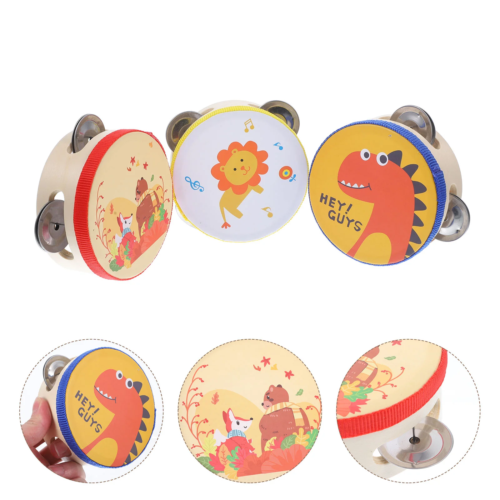 3 Pcs Children Clapping Tambourine Percussion Toddlers Animated Musical Instruments Kids Hand Handheld