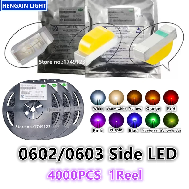 Super Bright 0602 Side SMD LED, Red, Blue, True-green, Yellow, Warm-white, Orange, Ice-blue, 0603 Light Emitting Diode
