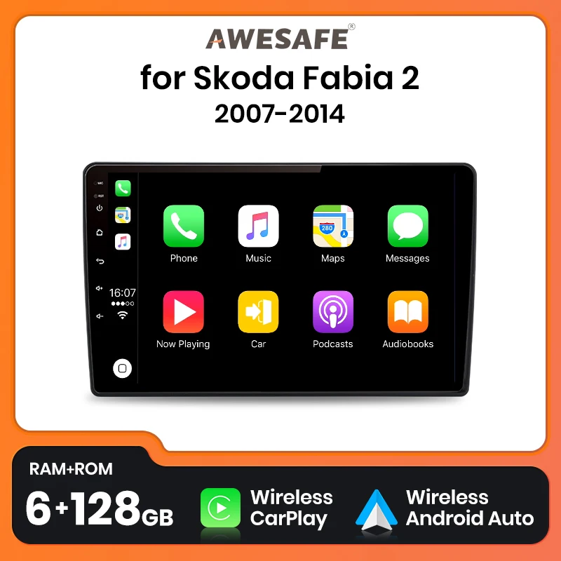 AWESAFE PX9 Plus Car Radio For Skoda Fabia 2 2007 - 2014 wireless CarPlay Android Auto No 2 din 2din DVD