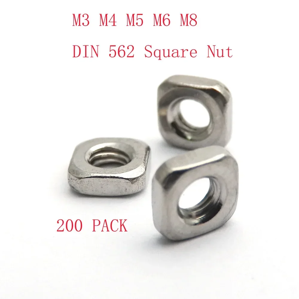 200pcs/lot  Square Thin Nut M3 M4 M5 M6 M8 A2 STAINLESS STEEL NUTS DIN 562 M3x5.4x18mm M5x8x2.6mm