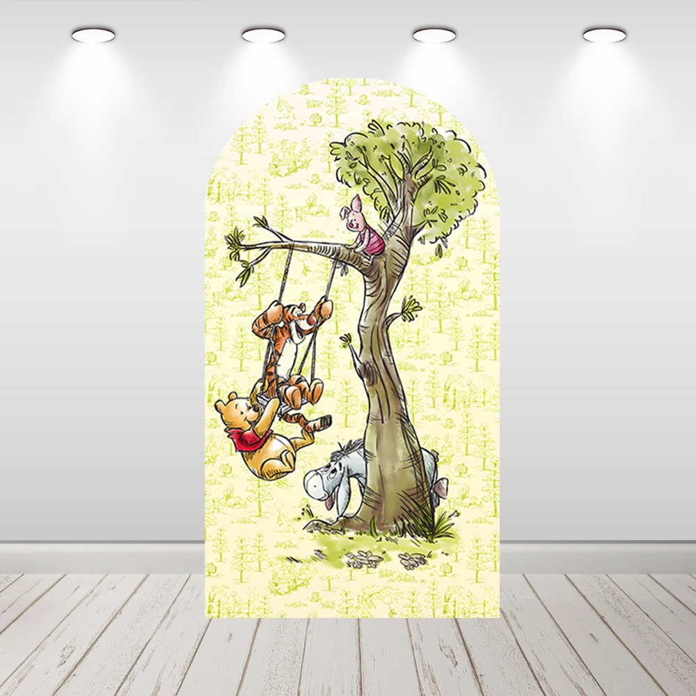 

Disney Winnie the Pooh Party Background Decors Round Customized Backdrop Children's Birthday Decoration Wedding Banner