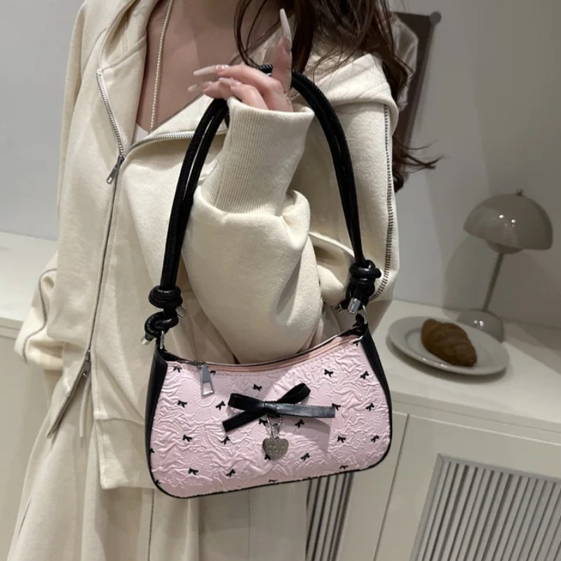 Y2k Bow Underarm Bag for Women, Versatile Bag ,Texture Light Luxury Single Shoulder Purse for Fashion Sweet Dating Crossbody Bag
