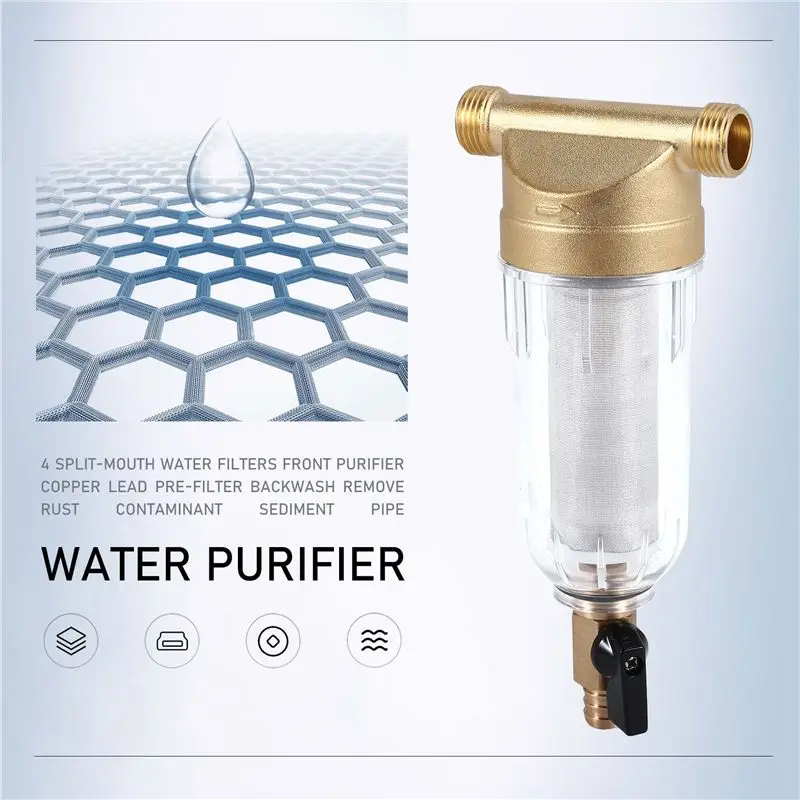 AEE3-4 Split-Mouth Water Filters Front Purifier Copper Lead Pre-Filter Backwash Remove Rust Contaminant Sediment Pipe