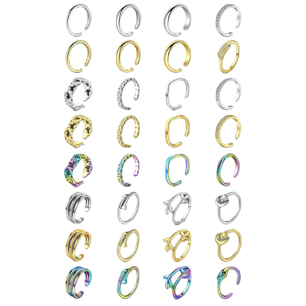 5pcs Stainless Steel Toe Ring Open Foot Ring Pack Set Hollow Heart Leaf Multiple Colors Available Adjustable Beach Toe Ring