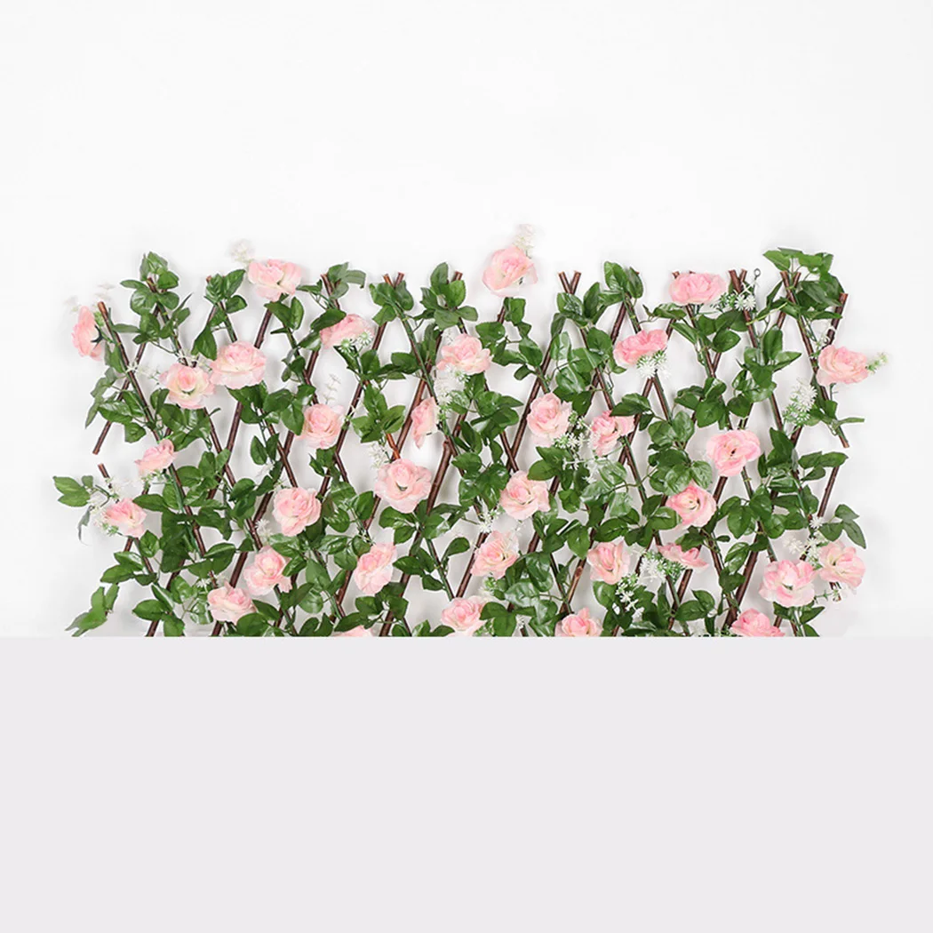Dinding Taman yang Dapat Diperluas dengan Tanaman Merambat Daun Buatan Tetap dan Pagar Teleskopik Kayu Desain Bunga untuk Dekorasi