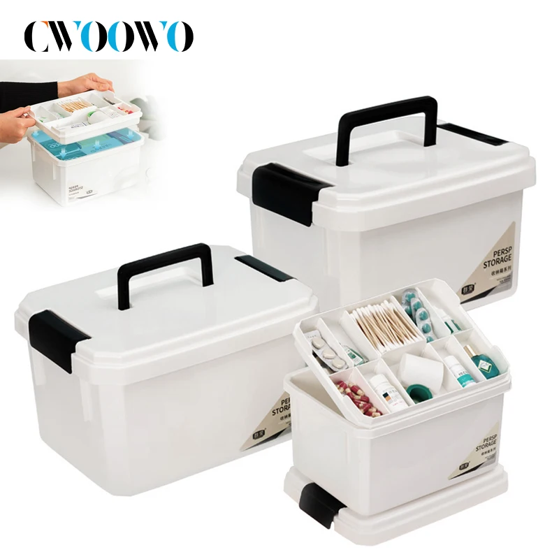 1PCS 2 Tier Medicine Cabinet Organizer Large Capacity Medicine Box with Handle, Plastic First Aid Box Empty Multipurpose ﻿