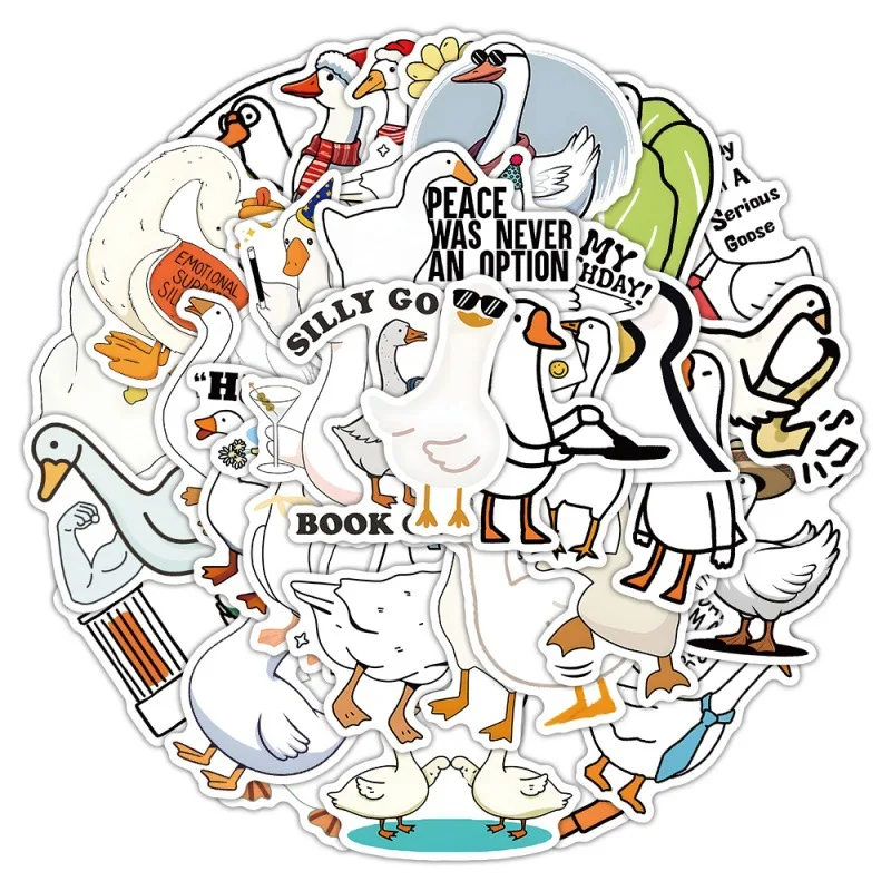 10/50PCS Cute Big White Goose Graffiti Sticker Kawaii Animal Aesthetic Decal For Cup Phone Skateboard Waterproof Sticker Kid Toy