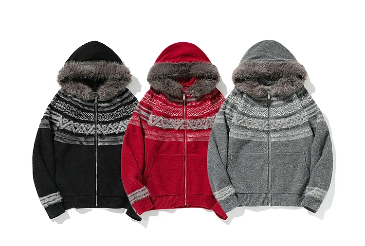 سترة صوفية عصرية أمريكية جديدة لعام 2025 سترة محبوكة بقلنسوة فضفاضة للرجال #4