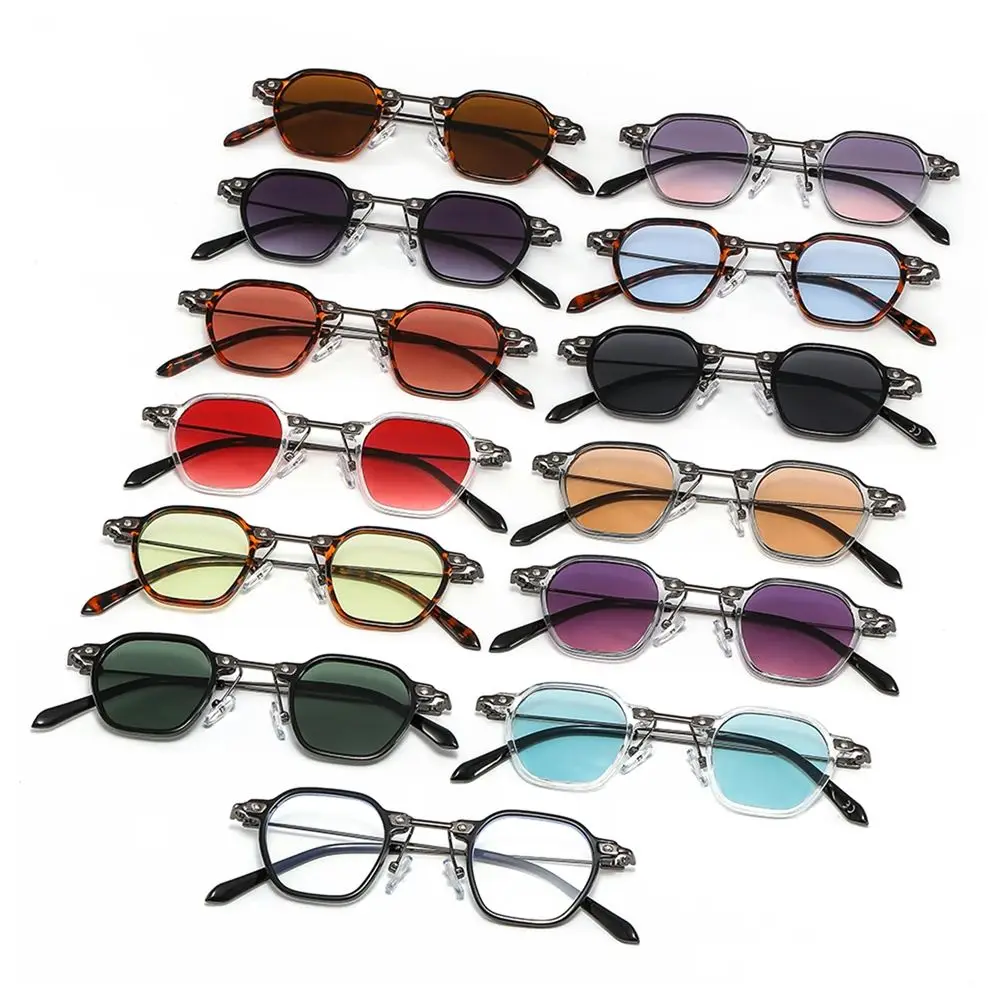 Hip Hop Shades Punk Sunglasses Polygon Frame Sun Glasses Avant Garde Ocean Color Shades Eyewear for Women & Men Summer Must