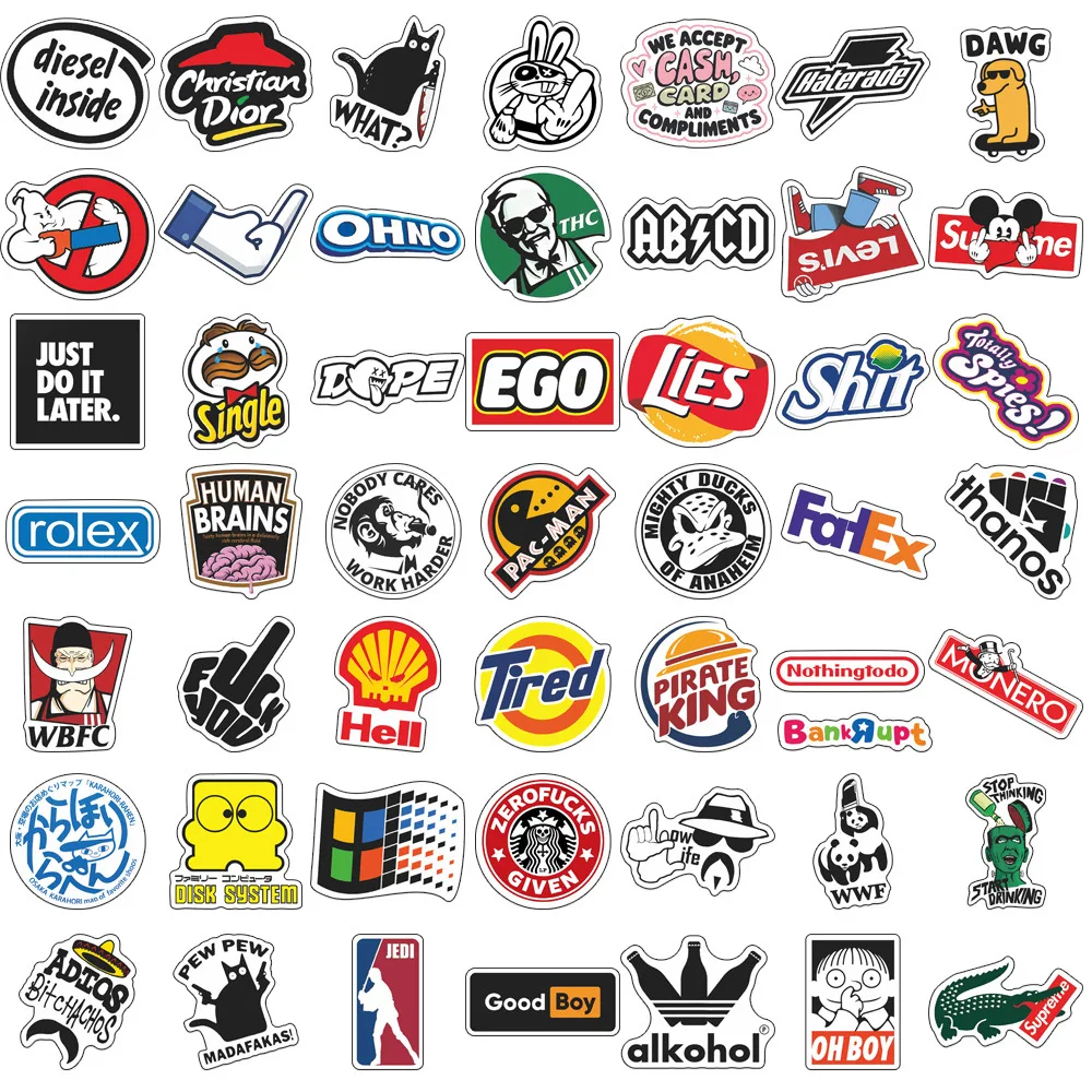 50 Stück Personalisierte Kreative Parodie-Logo Desktop-Dekorationsaufkleber Wasserdichte Koffersticker – Detail 3