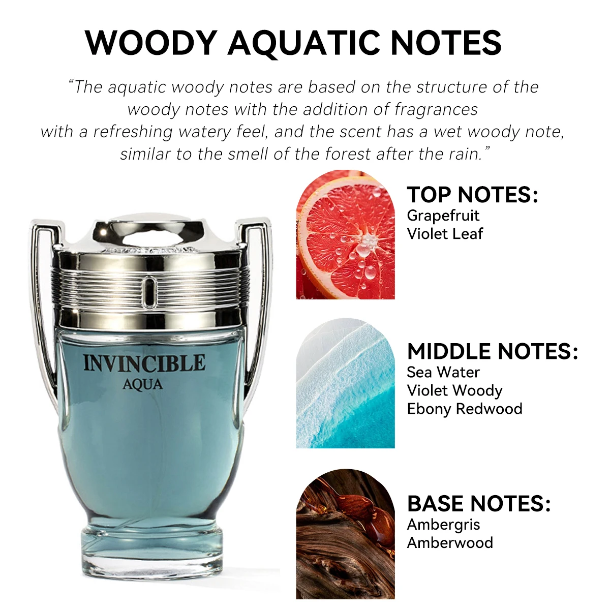 100ML 3.4FL.OZ INVINCIBLE AQUA Men's Perfume EDP, Woody Aquatic Notes, Fresh Ocean Fragrance Spray Gift for Men Free Shipping