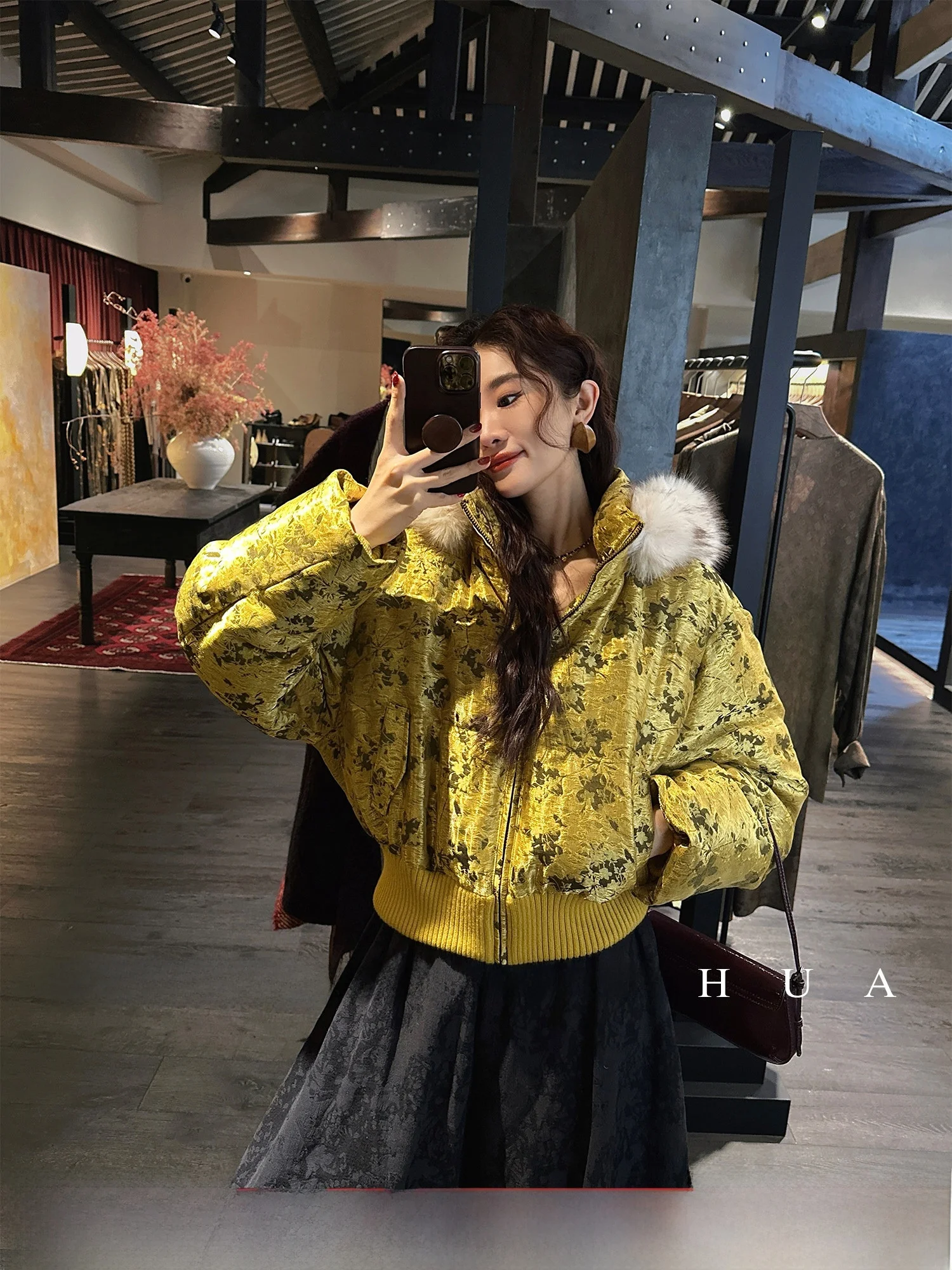 

Новая женская зимняя куртка-пуховик Sanji Bla Flower с меховым воротником и капюшоном, китайский стиль, шелковое плетение, 90% пуха