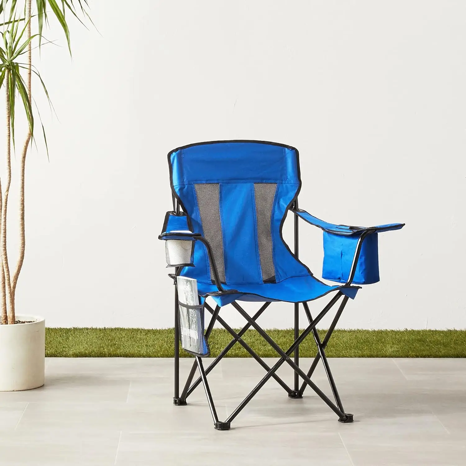 For Basics Outdoor Camping Chair with Alloy Steel Frame Armrests Mesh Back Side Pockets-Polyester Material
