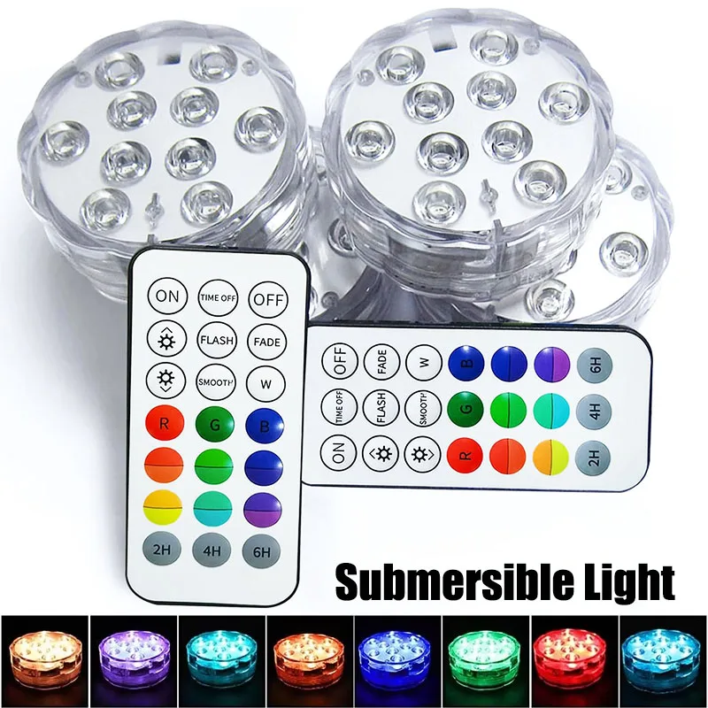 

​​16 Colors Remote Control LED Submersible Lights, USB Rechargeable IP68 Waterproof Magnetic Underwater Lamp for Pool Bathtub