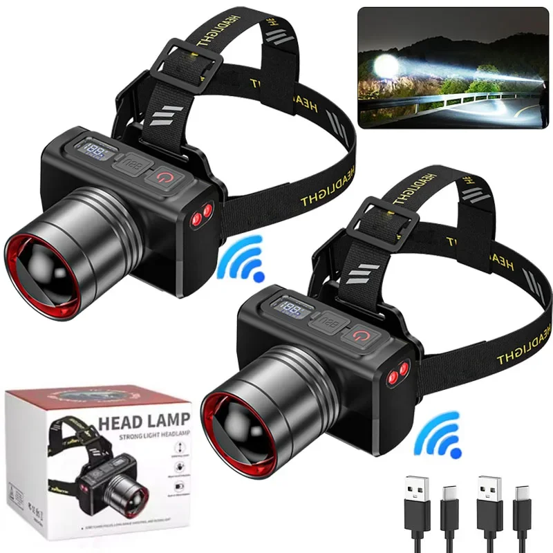 

1/2 шт. светодиодные аккумуляторные фары, регулируемый зум, водонепроницаемые фары, передние фары, ультра яркие фары для кемпинга