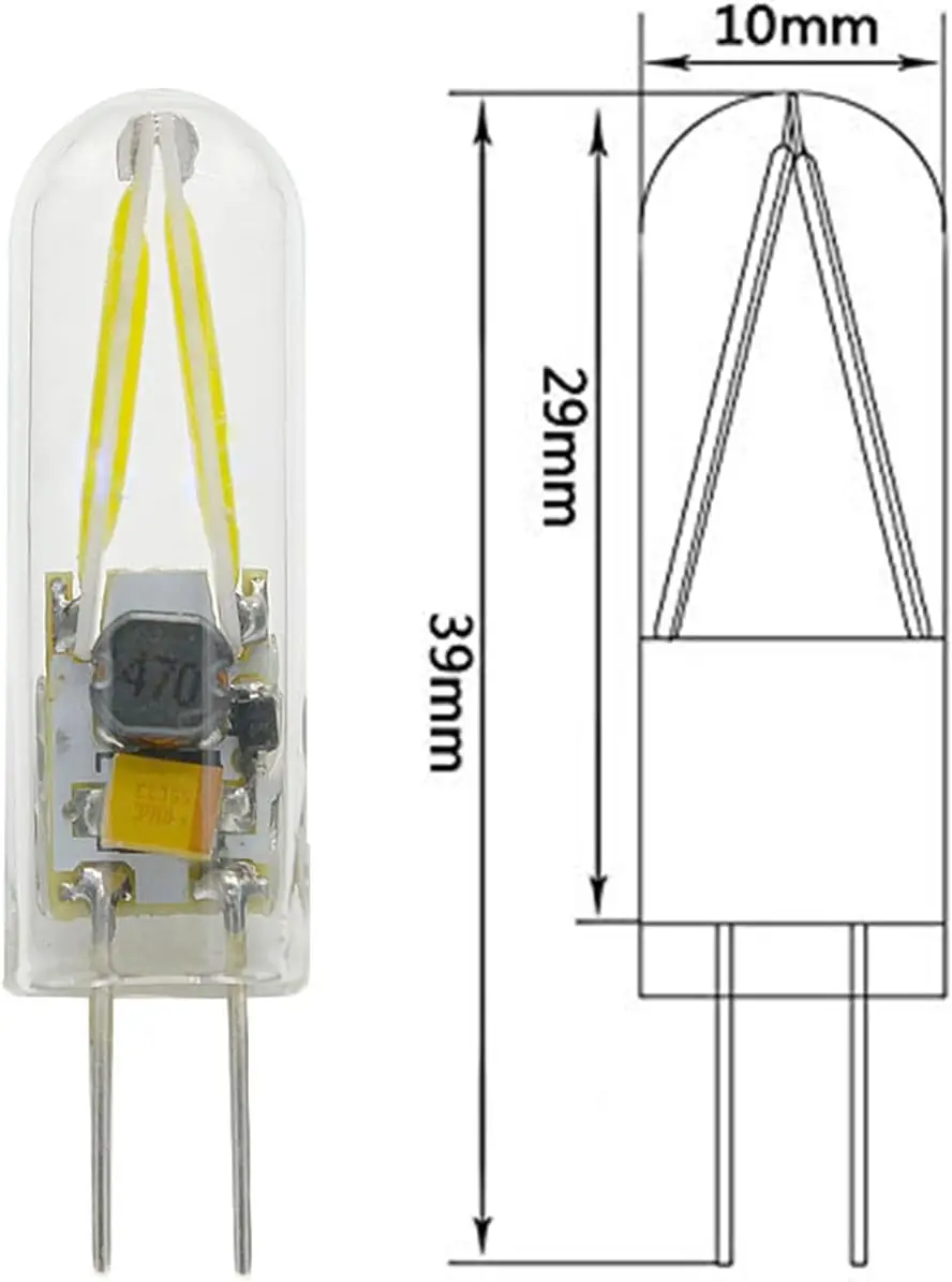 3W G4 LED Filament Bulb Bi-pin Base 2 x Filament COB LED Lamps Equivalent to 20W Halogen Bulb AC/DC 12V 10 Pack