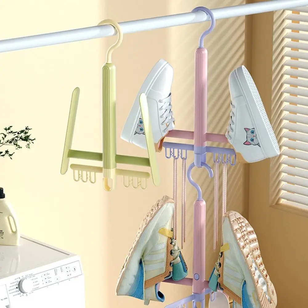 

2Pcs Rotatable Shoes Drying Rack Windproof with Sock Clips Shoe Storage Organizer Quickly Dry Reusable Shoes Drying Hanger