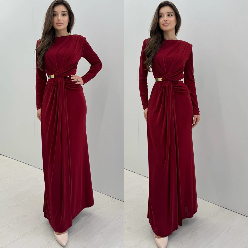 Customized Simple Satin Evening Dress Exquisite Long Sleeves Prom Dresses Modern High Collar Special Occasion Gowns