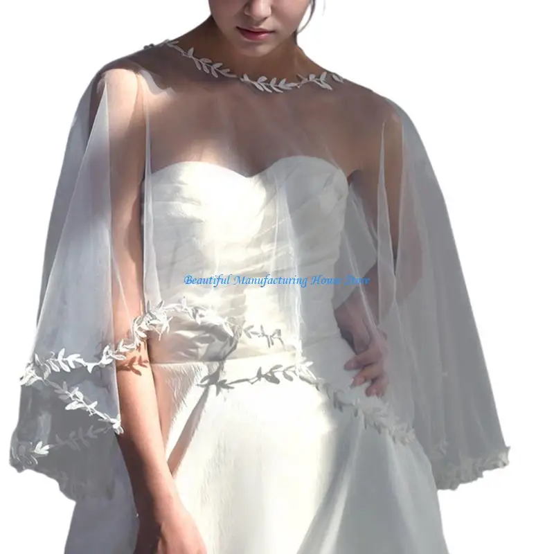 

E56A Airy Sheer Polyester Bridal Shawl Perfect For Outdoor Photography Props