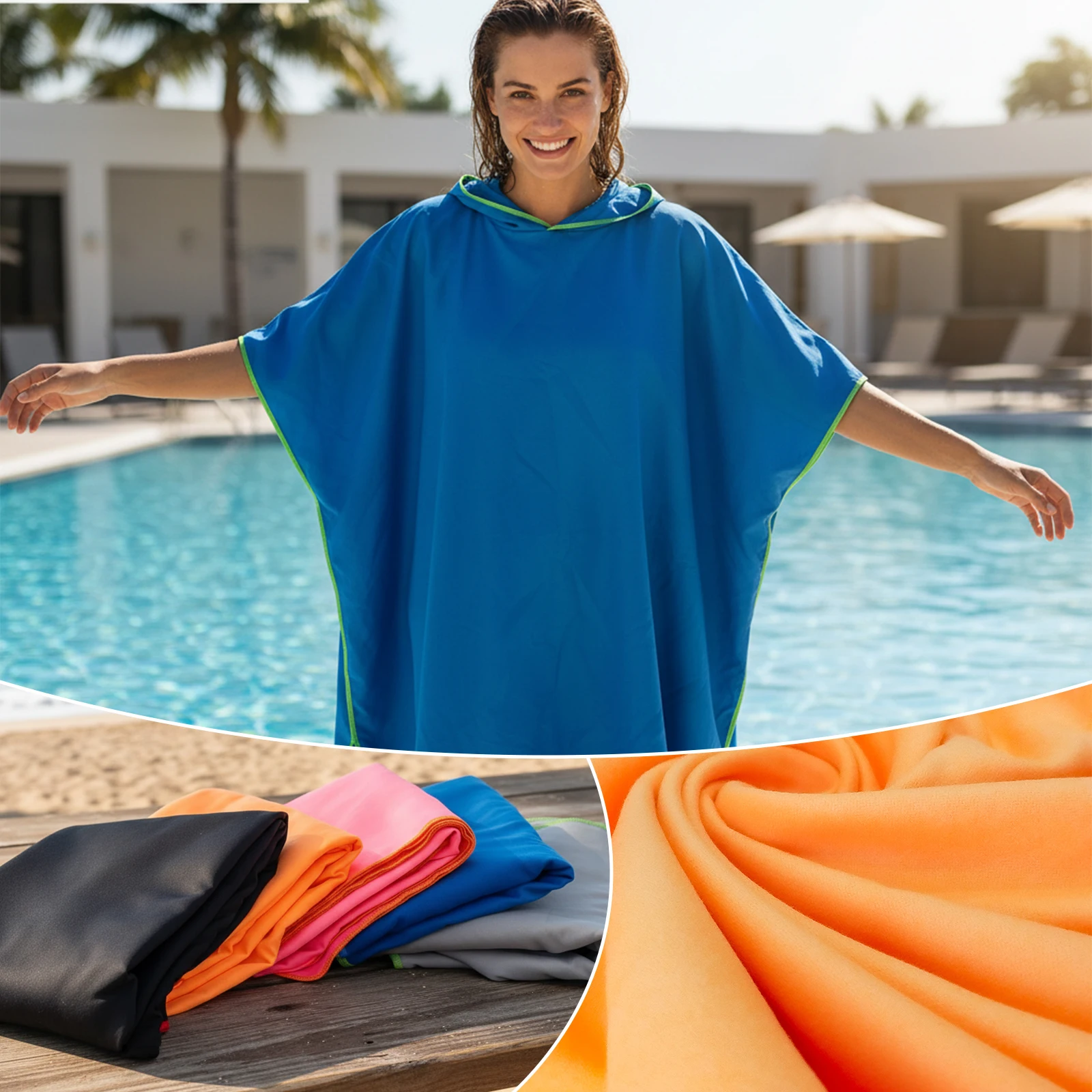 Unisex Ultra-Thin Quick-Dry Beach Poncho Lightweight Soft Portable Bathrobe for Surfing Swimming And Beach Use Carry-On Accessor