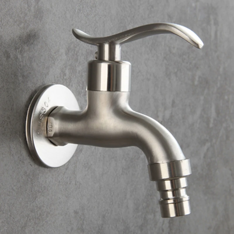 Wall Mount Stainless Steel Bibcock for Laundry Bathroom Garden Balcony Water Tap Faucet Compatible with Washing Machine