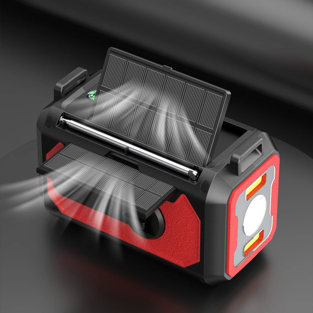 Hand-cranked Emergency Radio Flashlight With Compass And SOS Alarm Large Area Solar Photovoltaic