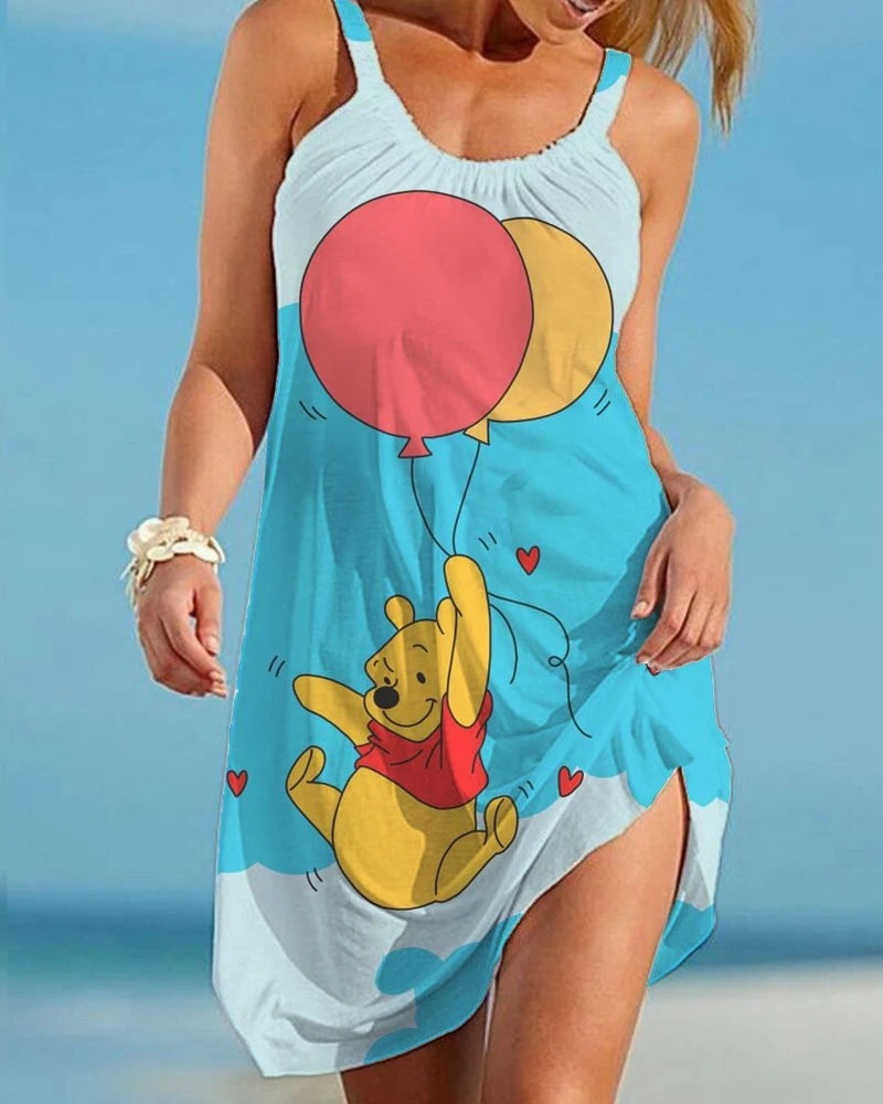 Disney-Robe de plage sexy Winnie l'ourson pour femme, tunique, couverture de bikini, maillot de bain, vêtements de plage, robe de plage