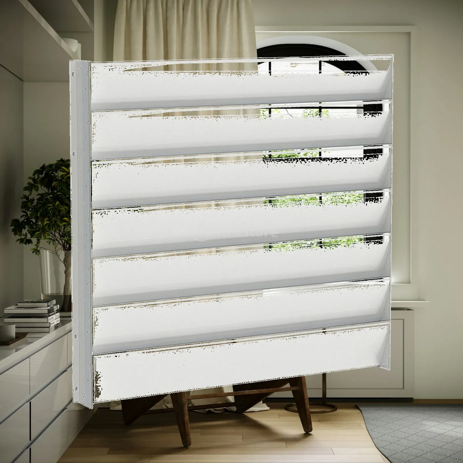 White PVC AC Wind Deflector Louvered Panel for Outdoor Cooling System Exhaust Air Control