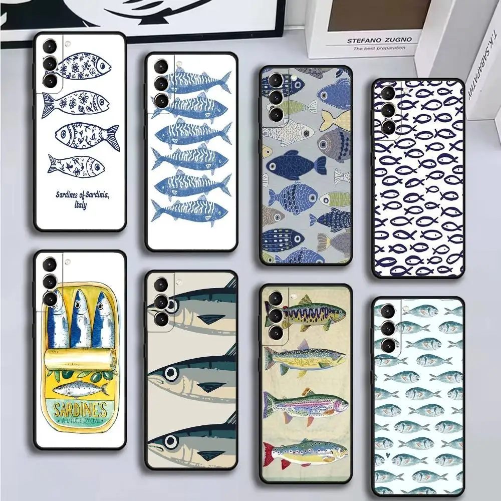 

fish sardines art Phone Case For Samsung GalaxyA13,21s,22,31,32,52,53,71,72,73,Soft Black Cover