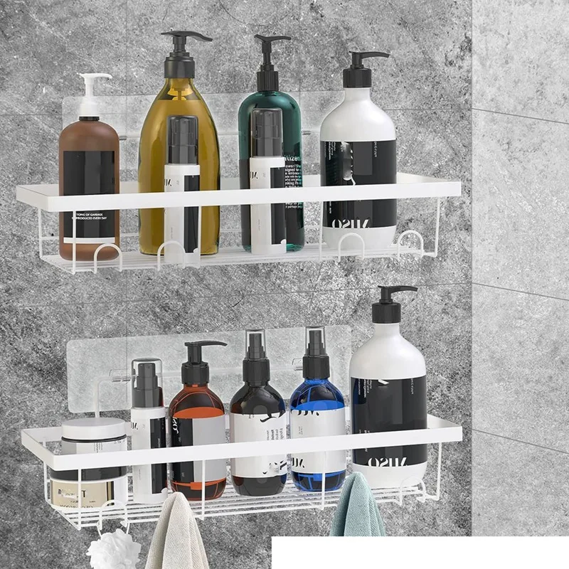 Shower Caddy Shelf Organizer, 2 Pack Adhesive Bathroom Easy To Use Save Space With Hooks Pink A