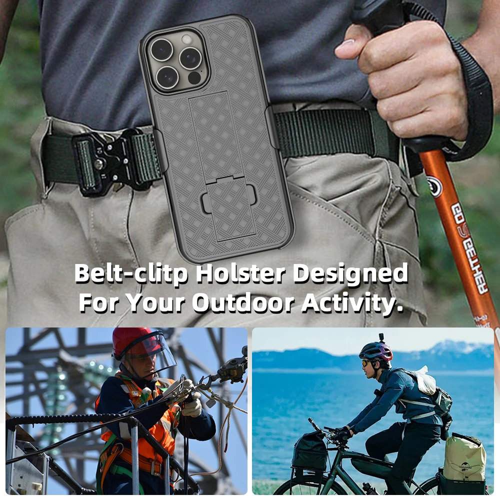 Fit iPhone 16 Pro Phone Case, Hybrid Hard Shell Holster Combo Case With Kickstand & Belt Clip For iPhone 16 Pro Max 6.9\